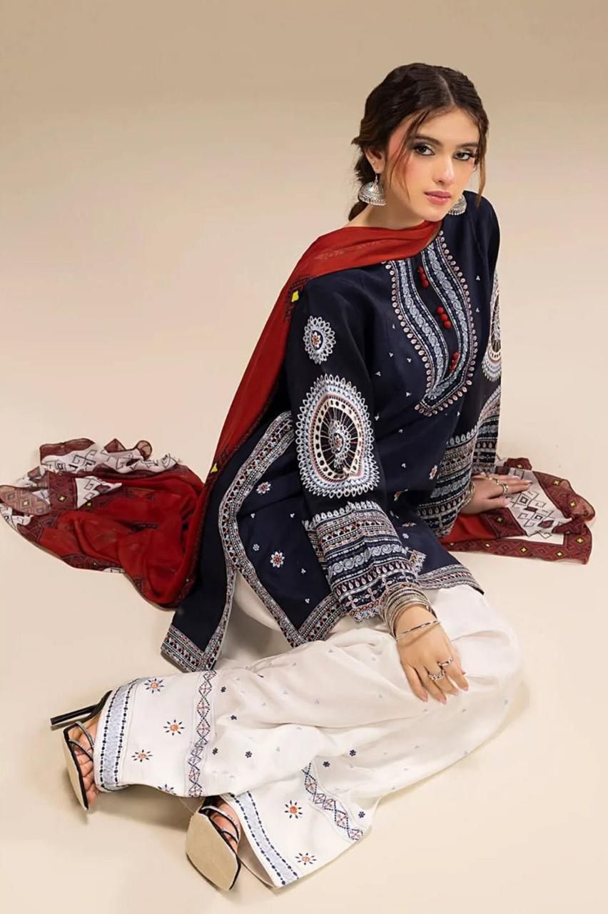 Lawn 3pc unstitched fully embroidered summer collection suit